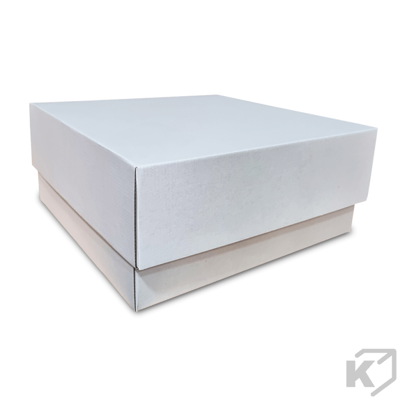 Krabice s vekom FEFCO 0331 - 150x150x80mm 3VVL biela-hnedá zatvorená