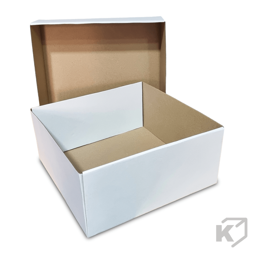 Krabice s vekom FEFCO 0331 - 150x150x80mm 3VVL biela-hnedá 2