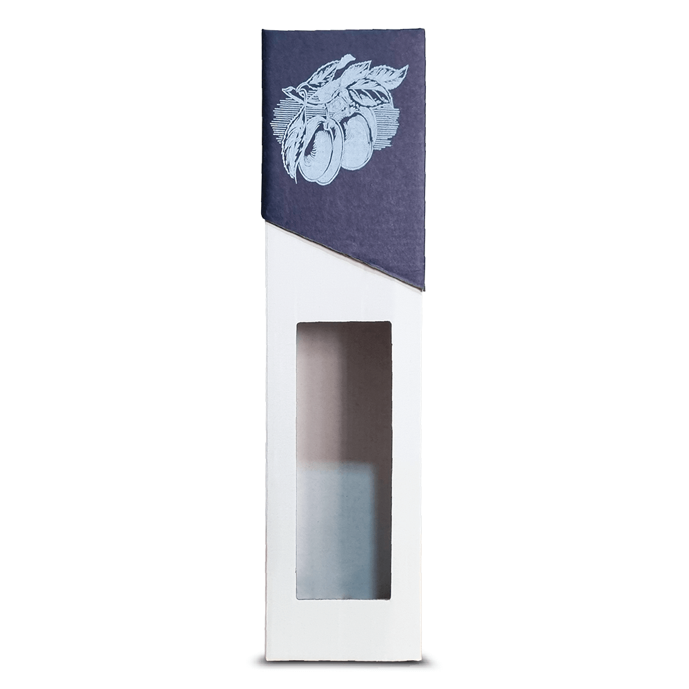 Darčekové krabice na 1 fľašku alkoholu biela, modrý vrch s potlačou