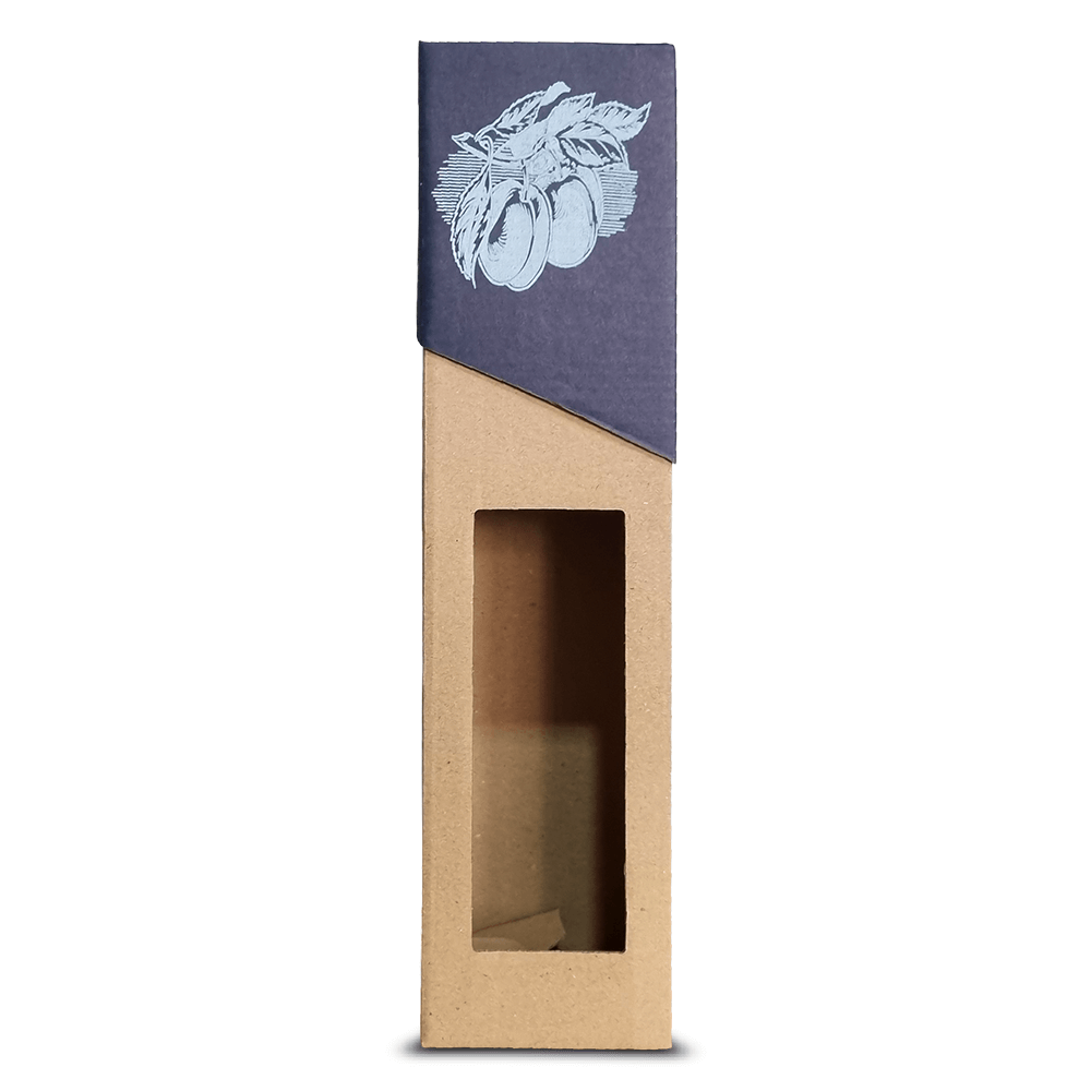 Darčekové krabice na 1 fľašku alkoholu hnedá, modrý vrch s potlačou